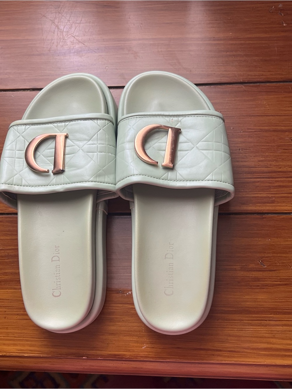 Dior Mint Green Quilted Logo Slide Sandals
